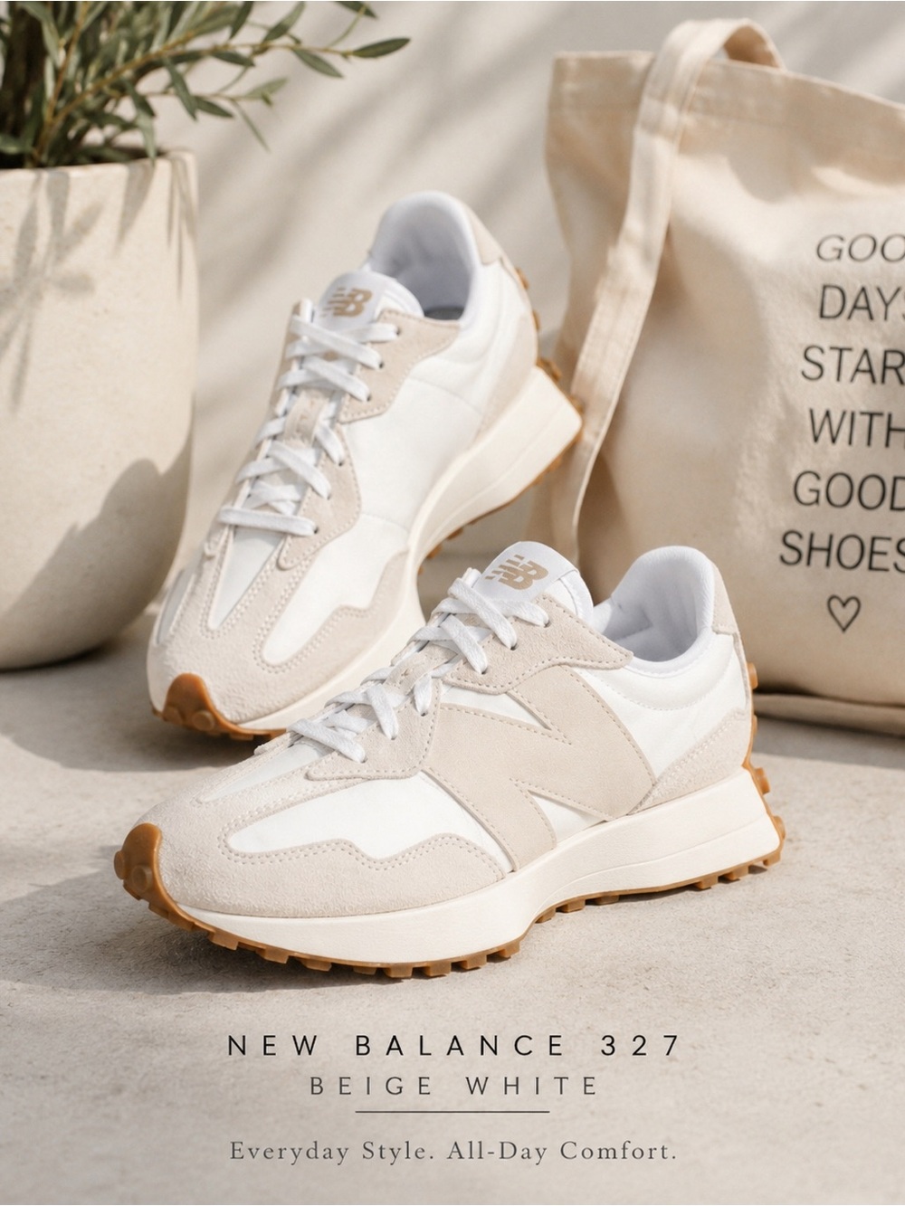 New Balance 327 Beige White Suede Leather Sneakers NIB Women’s Size 7